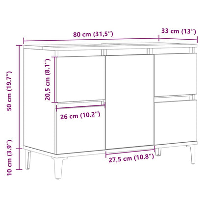 Mobile Lavabo Rovere Artigianale 80x33x60 cm Legno Multistrato