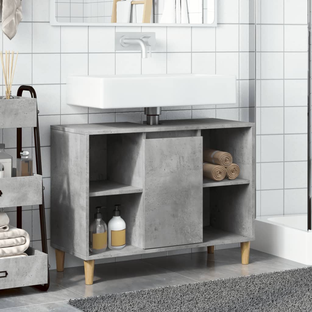 Armadietto da Bagno Grigio Cemento 80x33x60cm Legno Multistrato | homemem39