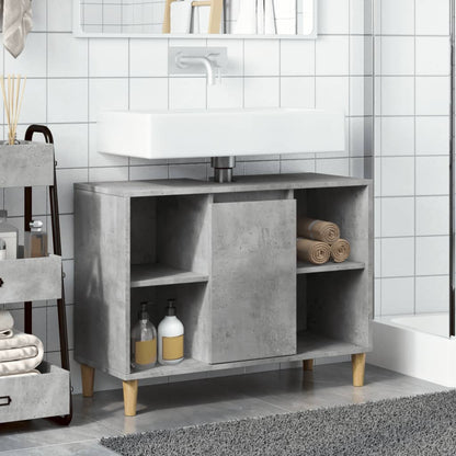 Armadietto da Bagno Grigio Cemento 80x33x60cm Legno Multistrato | homemem39