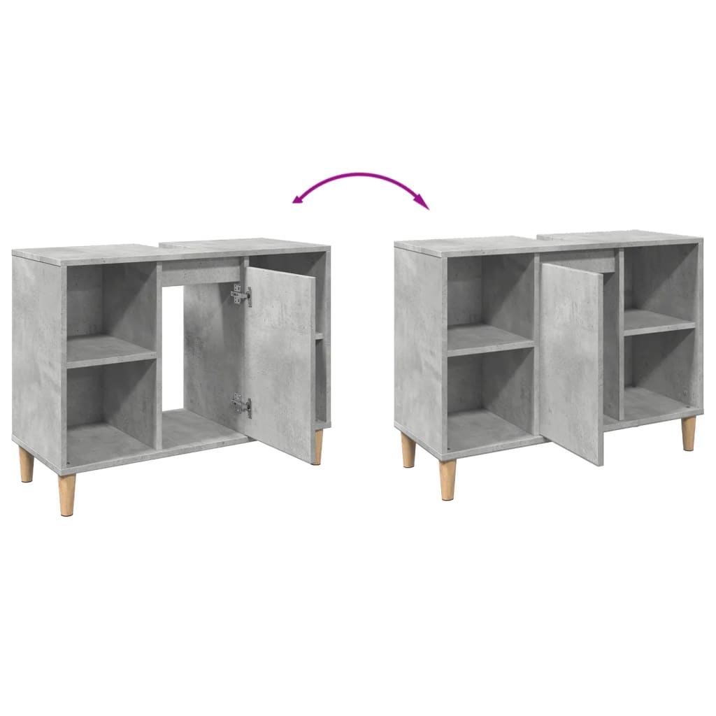 Armadietto da Bagno Grigio Cemento 80x33x60cm Legno Multistrato | homemem39