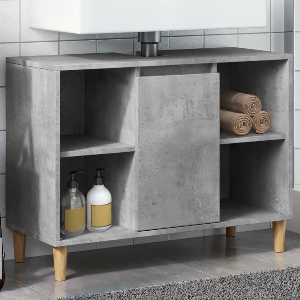 Armadietto da Bagno Grigio Cemento 80x33x60cm Legno Multistrato | homemem39
