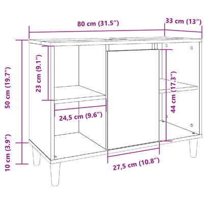 Mobile da Bagno Legno Antico 80x33x60 cm in Legno Multistrato