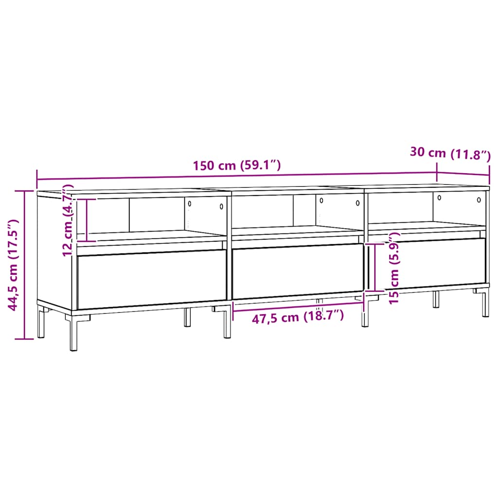 Mobile Porta TV Rovere Artigianale 150x30x44,5 cm Multistrato