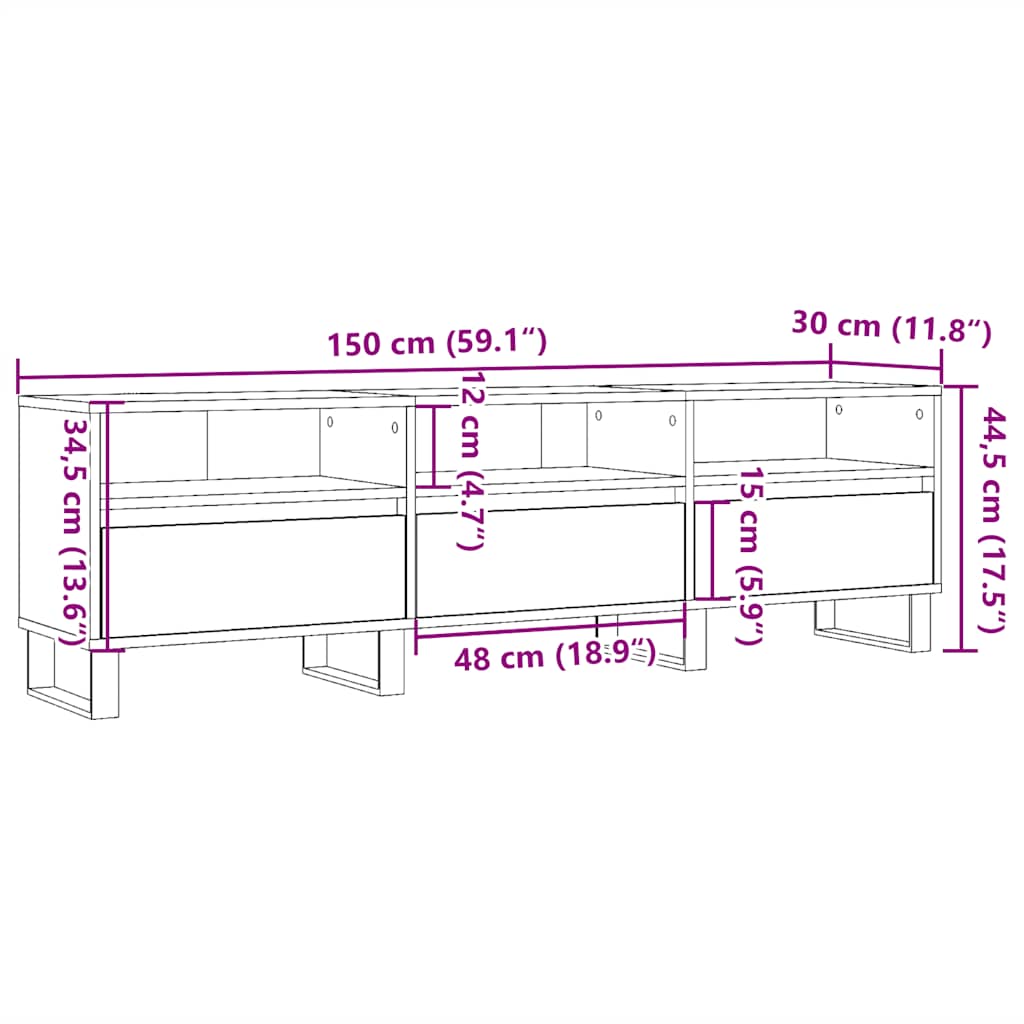 Mobile Porta TV Legno Antico 150x30x44,5 cm Legno Multistrato | homemem39