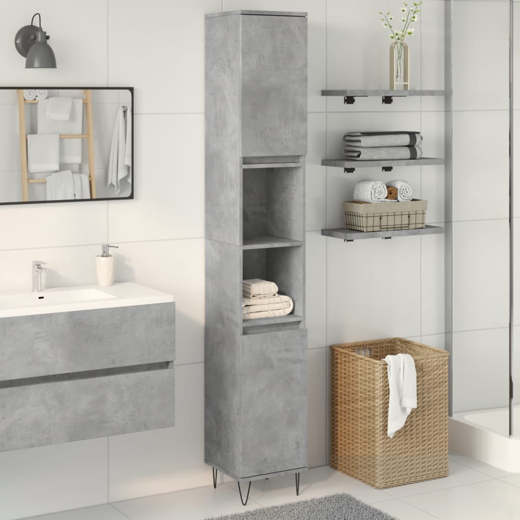 Armadietto Bagno Grigio Cemento 30x30x190 cm Legno Multistrato