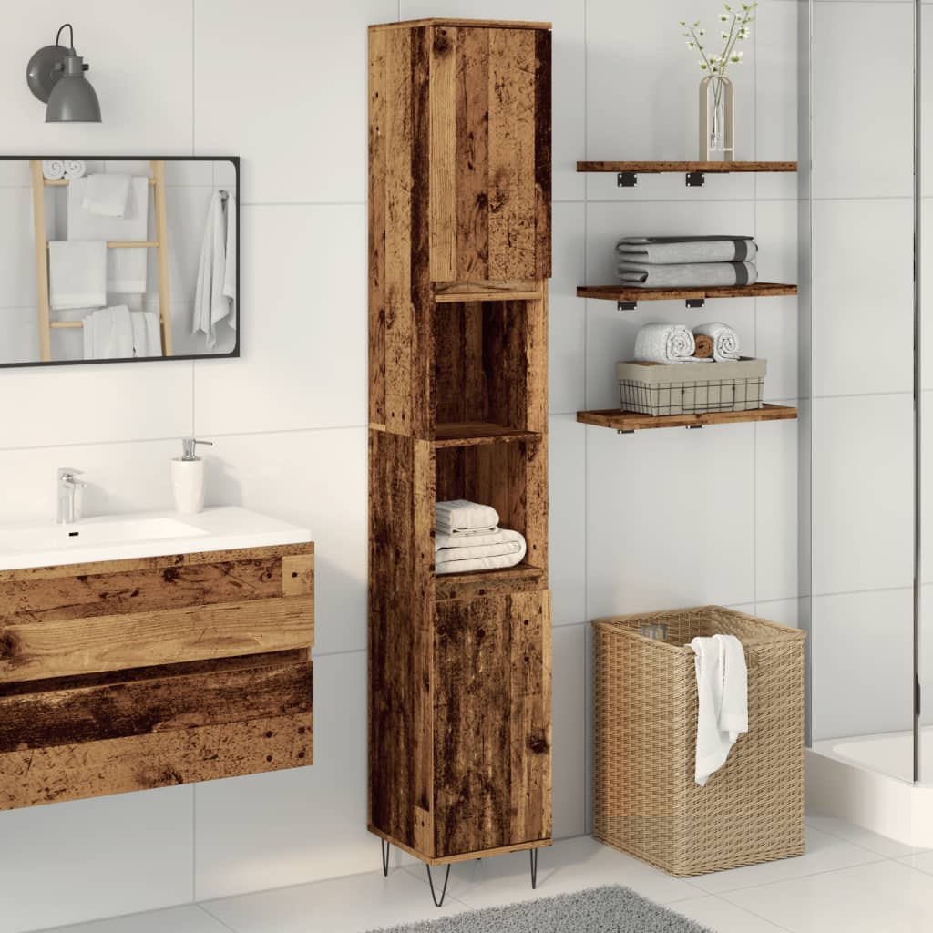 Armadietto Bagno Legno Antico 30x30x190 cm in Legno Multistrato