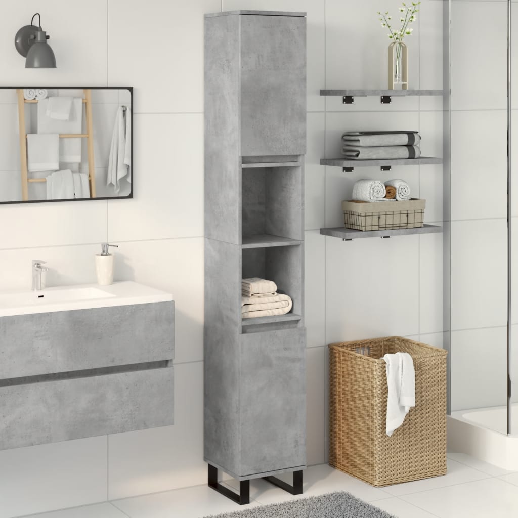 Armadietto Bagno Grigio Cemento 30x30x190 cm Legno Multistrato | homemem39