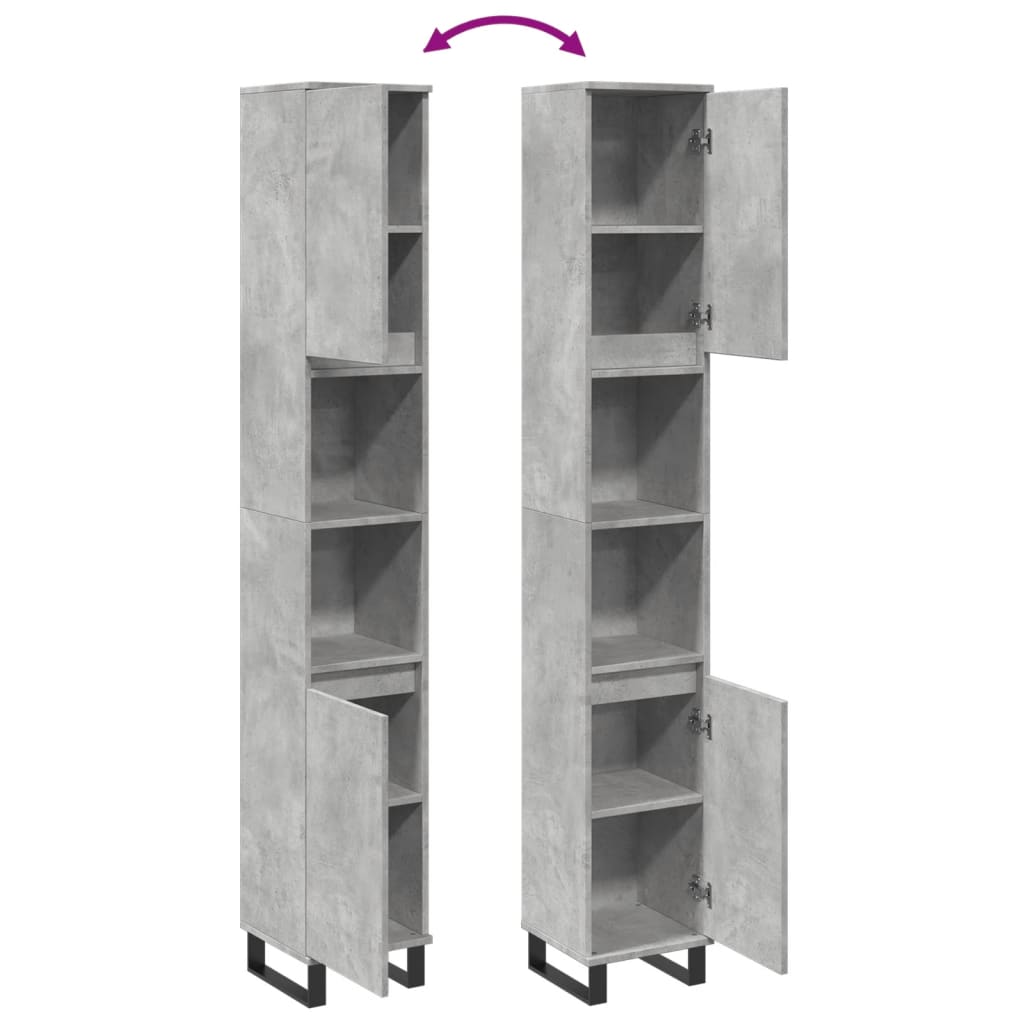 Armadietto Bagno Grigio Cemento 30x30x190 cm Legno Multistrato | homemem39