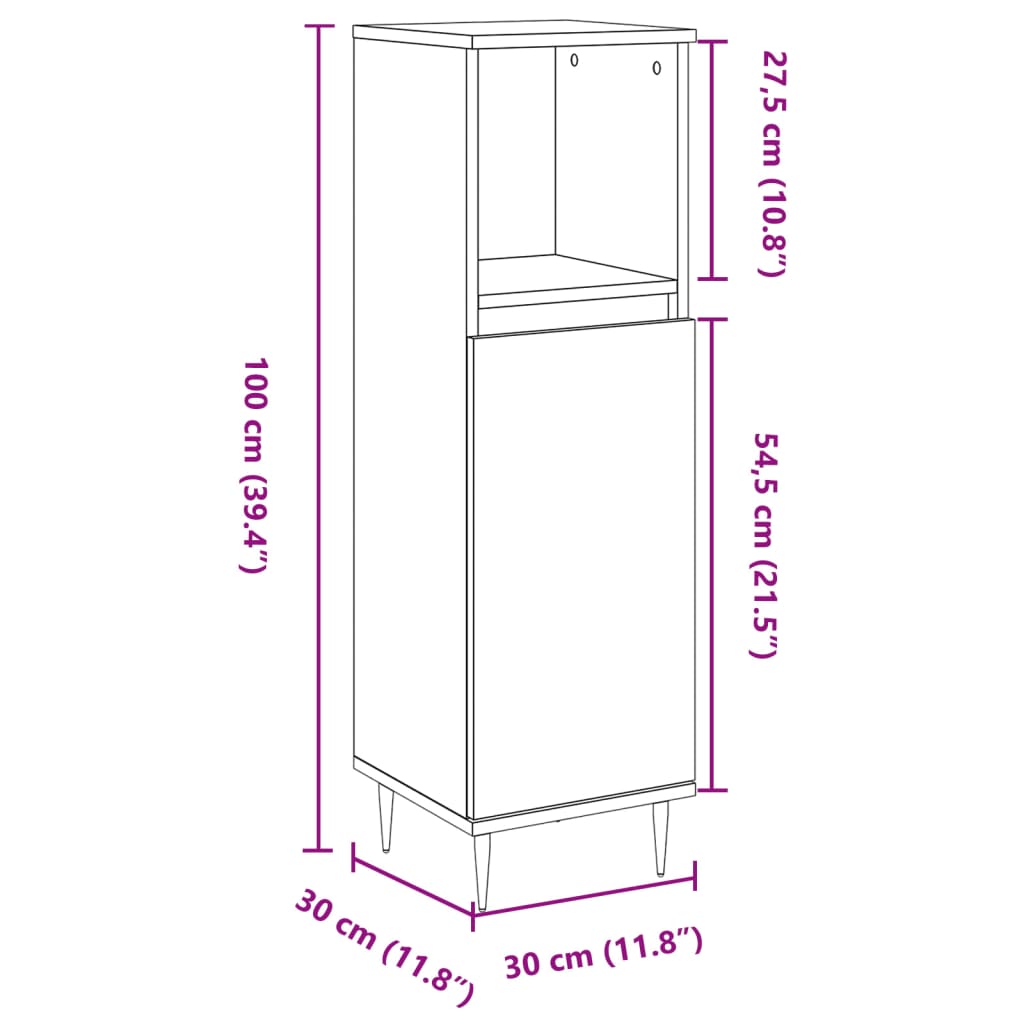 Armadietto da Bagno Grigio Cemento 30x30x100 cm in Truciolato