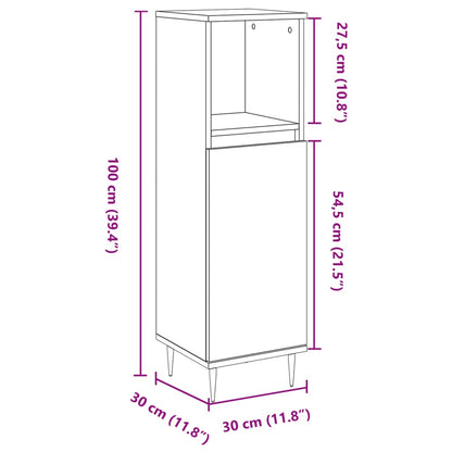 Armadietto da Bagno Grigio Cemento 30x30x100 cm in Truciolato