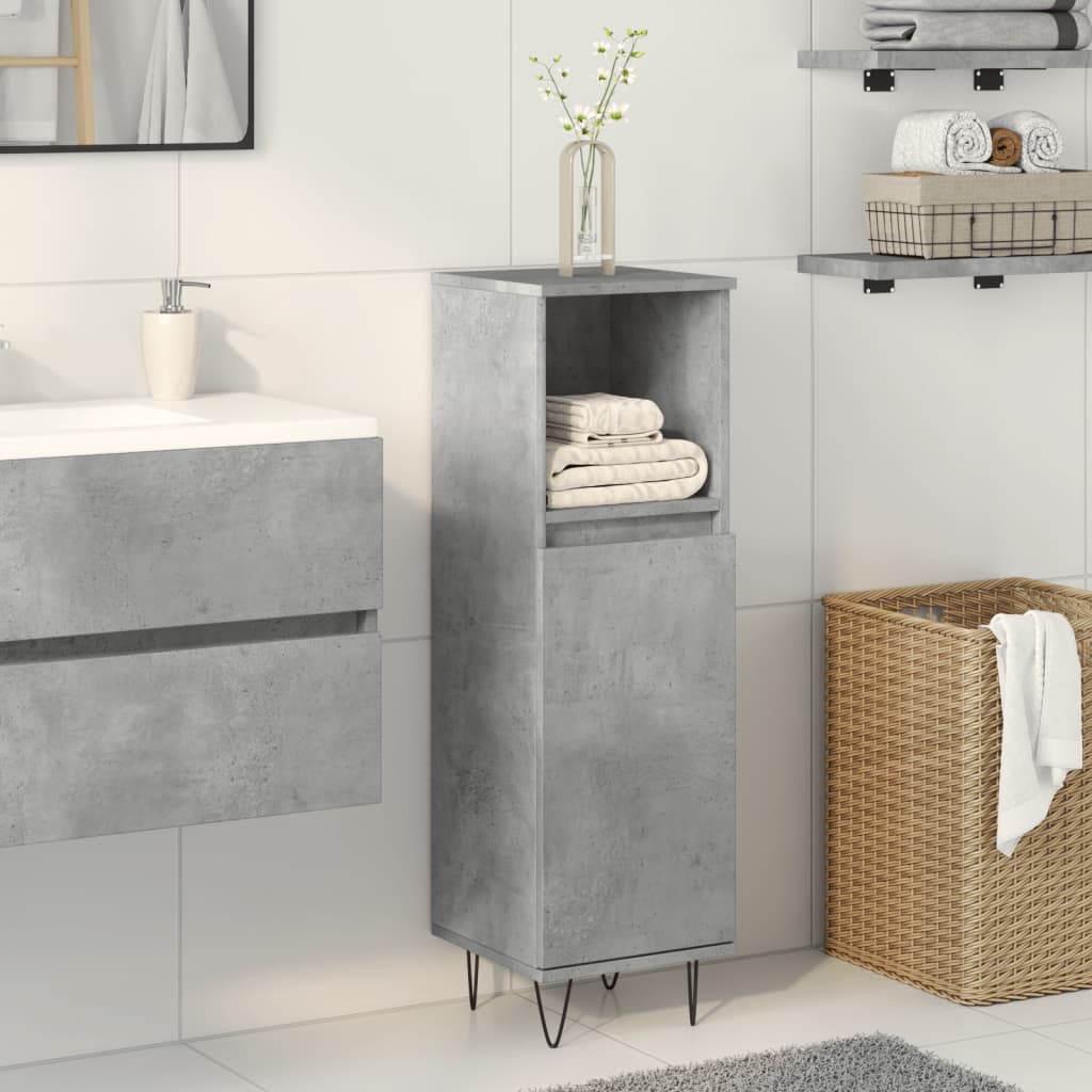 Armadietto Bagno Grigio Cemento 30x30x100 cm Legno Multistrato