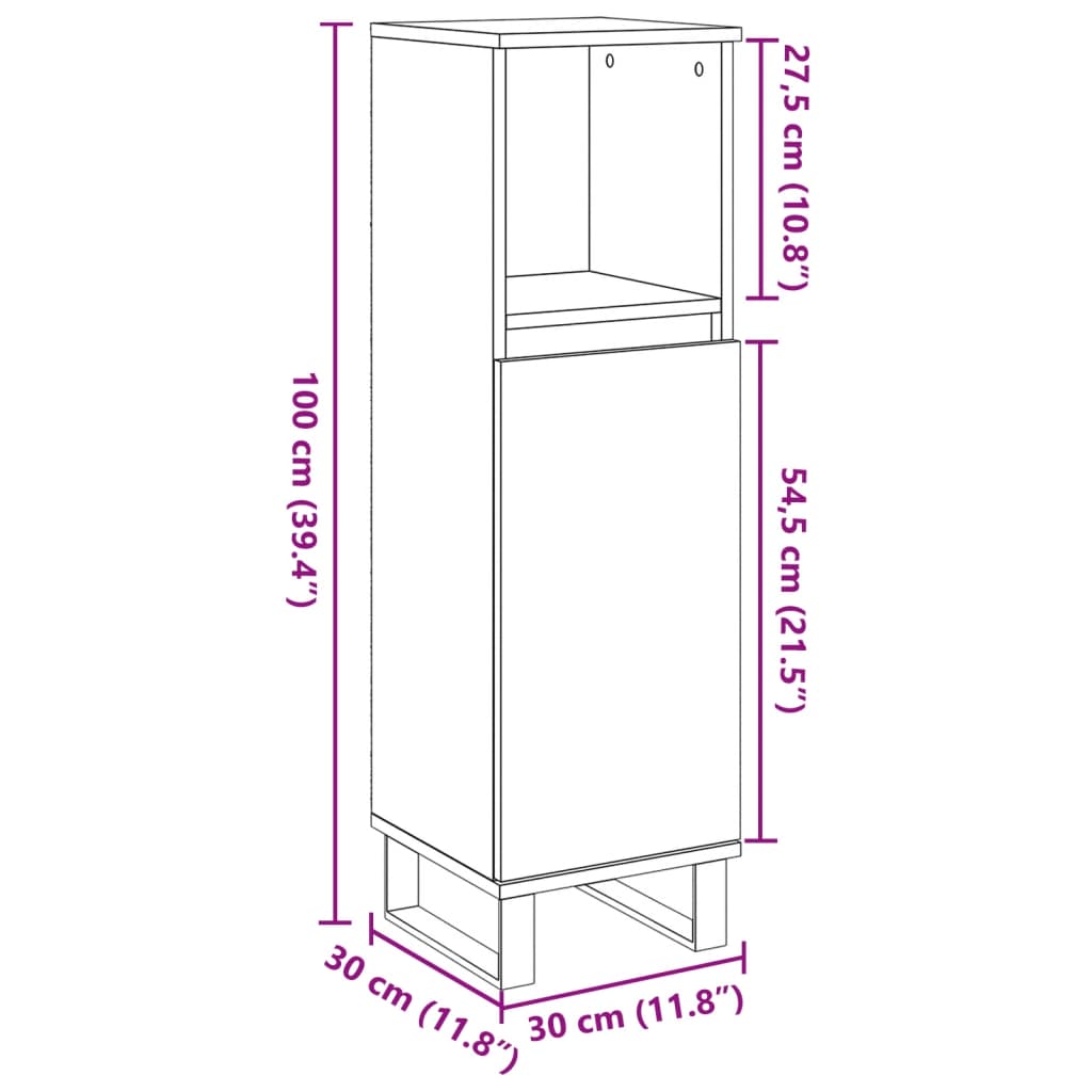 Armadietto da Bagno Grigio Cemento 30x30x100 cm in Truciolato