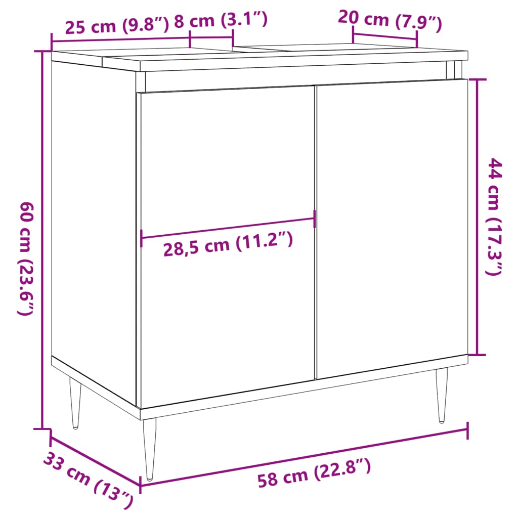 Armadietto da Bagno Grigio Cemento 58x33x60cm in Truciolato