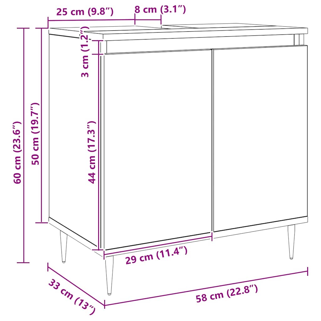 Mobile da Bagno Rovere Artigianale 58x33x60 cm in Truciolato | homemem39