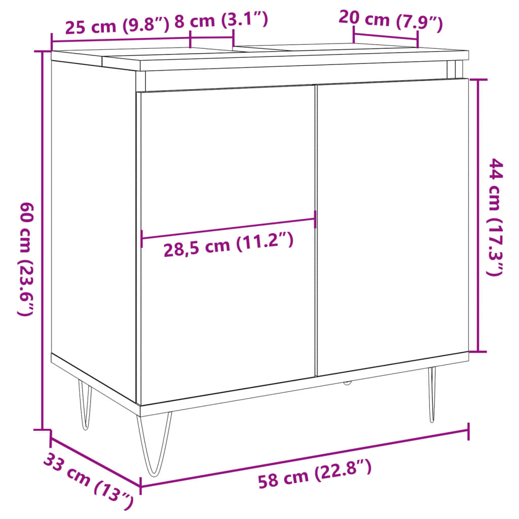 Armadietto da Bagno Grigio Cemento 58x33x60cm Legno Multistrato