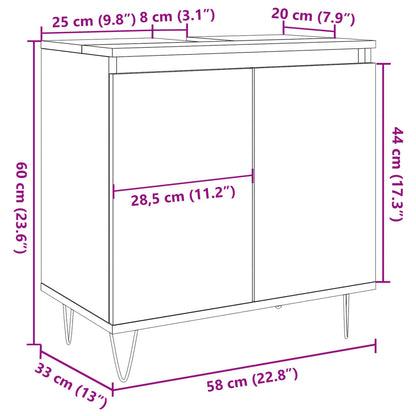 Armadietto da Bagno Grigio Cemento 58x33x60cm Legno Multistrato