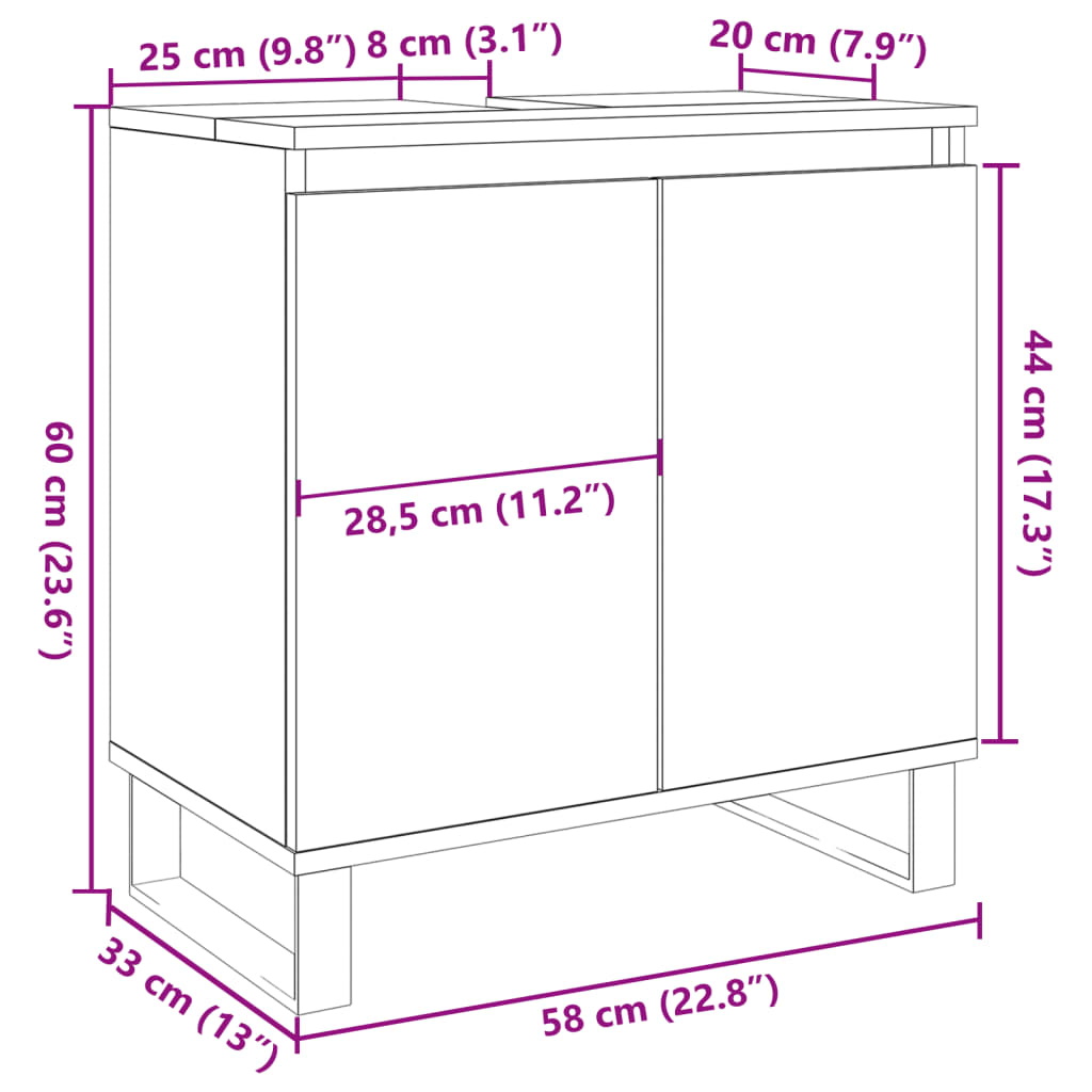 Armadietto da Bagno Grigio Cemento 58x33x60cm in Truciolato