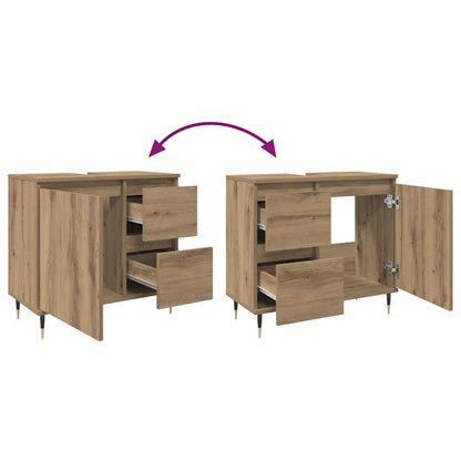 Armadietto da Bagno Rovere Artigianale 65x33x60cm in Truciolato