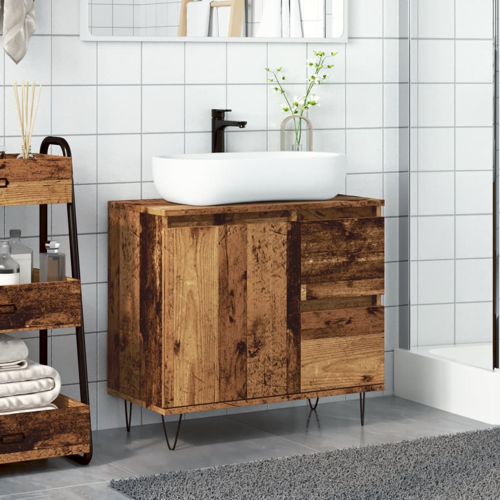 Armadietto da Bagno Legno Antico 65x33x60 cm in Truciolato