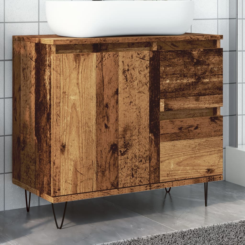 Armadietto da Bagno Legno Antico 65x33x60 cm in Truciolato