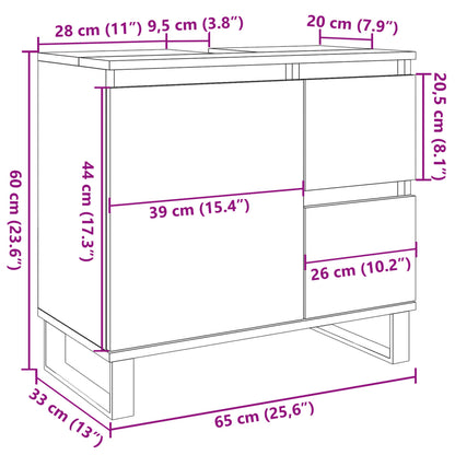 Armadietto da Bagno Grigio Cemento 65x33x60cm in Truciolato