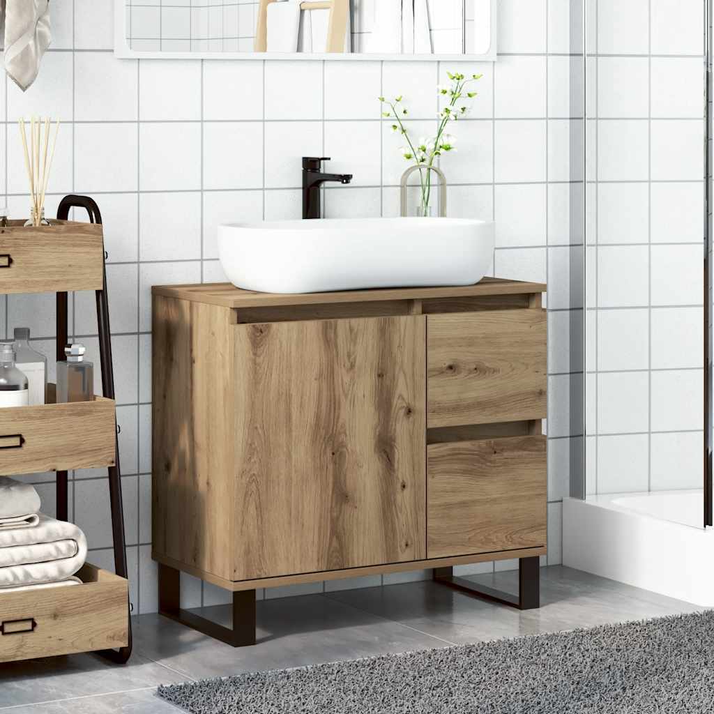 Armadietto da Bagno Rovere Artigianale 65x33x60cm in Truciolato