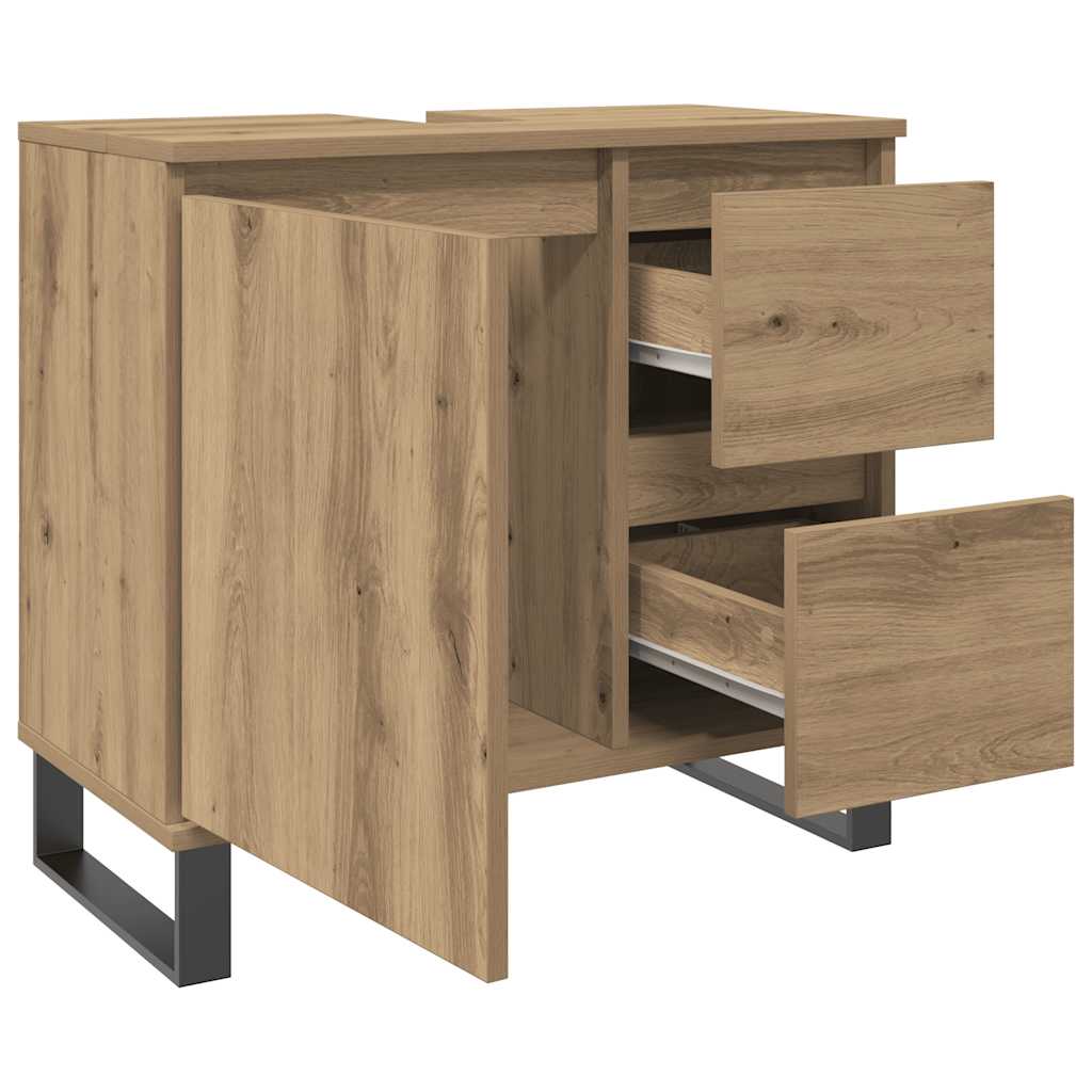Armadietto da Bagno Rovere Artigianale 65x33x60cm in Truciolato | homemem39