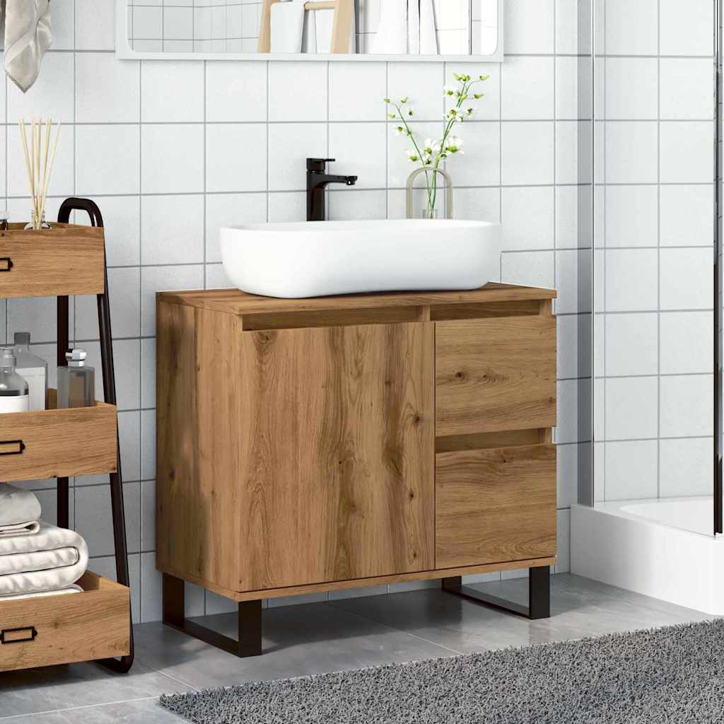 Armadietto da Bagno Rovere Artigianale 65x33x60cm in Truciolato