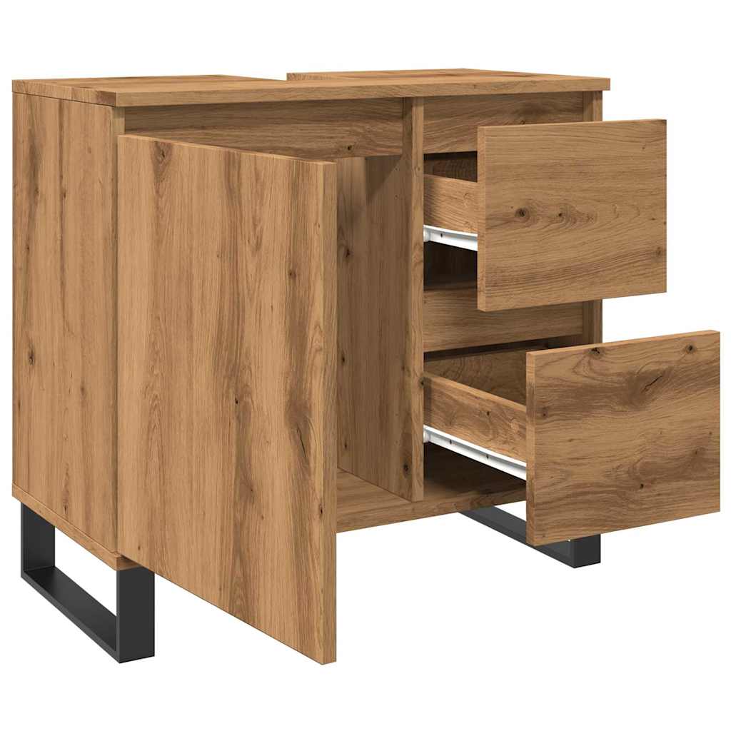 Armadietto da Bagno Rovere Artigianale 65x33x60cm in Truciolato
