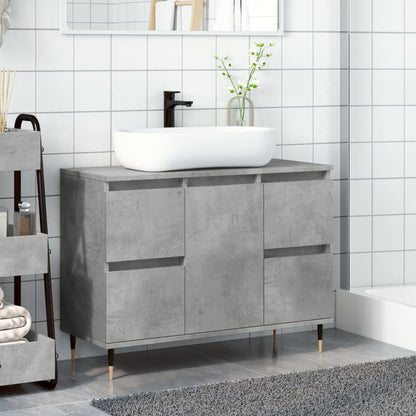 Armadietto da Bagno Grigio Cemento 80x33x60cm Legno Multistrato