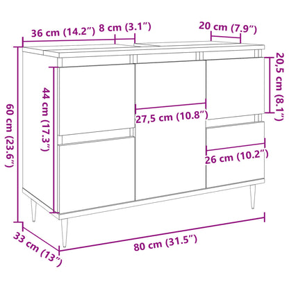 Armadietto da Bagno Grigio Cemento 80x33x60cm Legno Multistrato