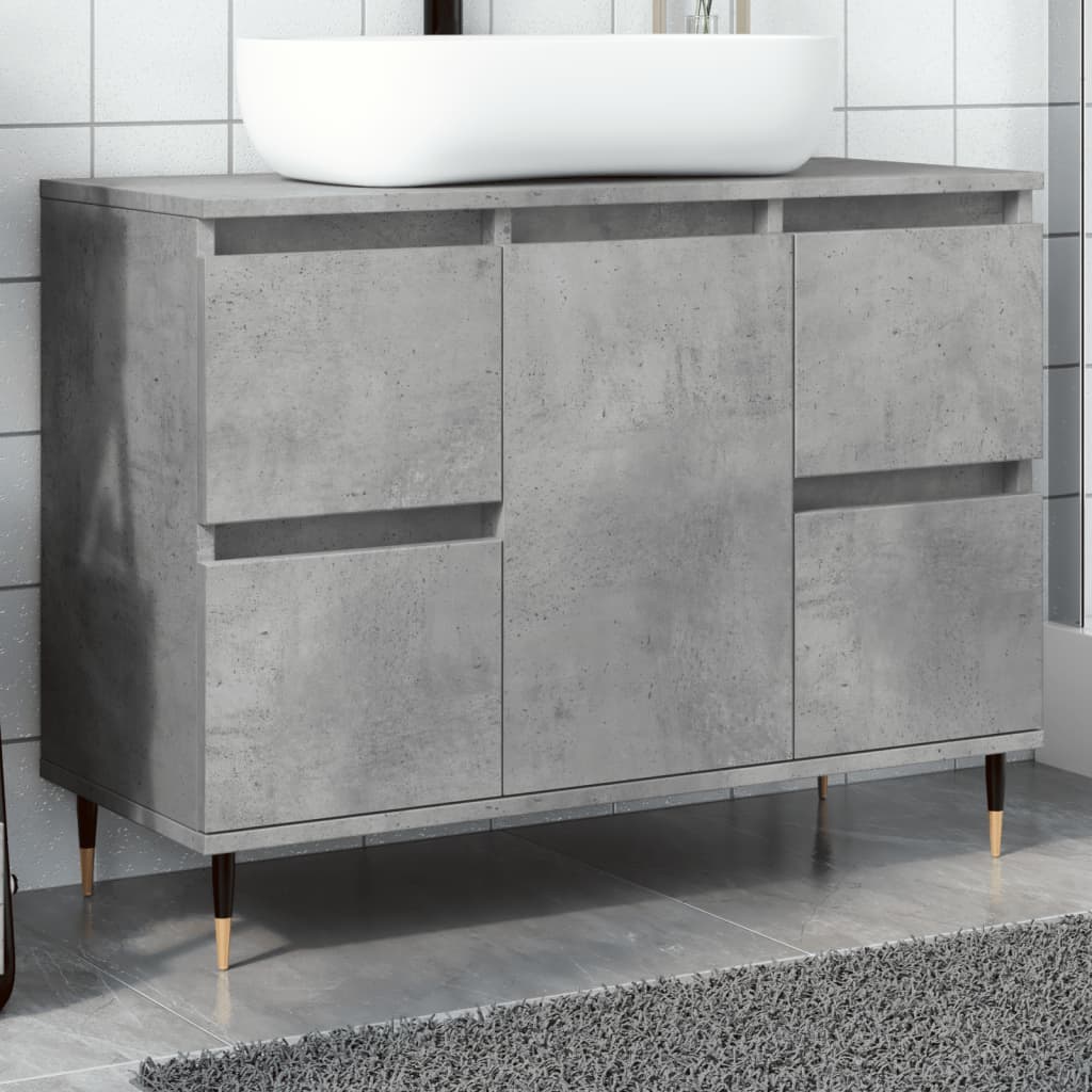 Armadietto da Bagno Grigio Cemento 80x33x60cm Legno Multistrato