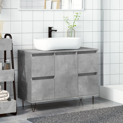 Armadietto da Bagno Grigio Cemento 80x33x60cm in Truciolato