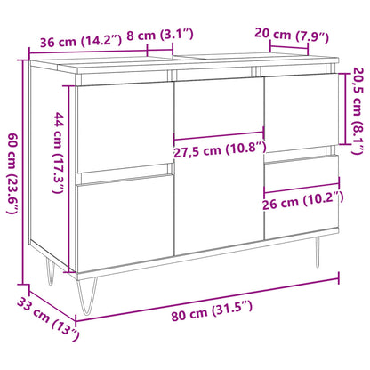 Armadietto da Bagno Grigio Cemento 80x33x60cm in Truciolato