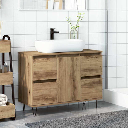 Mobiletto da Bagno Rovere Artigianale 80x33x60 cm in Truciolato | homemem39