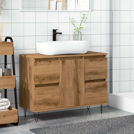 Mobiletto da Bagno rovere artigianale 80x33x60 cm in Truciolato