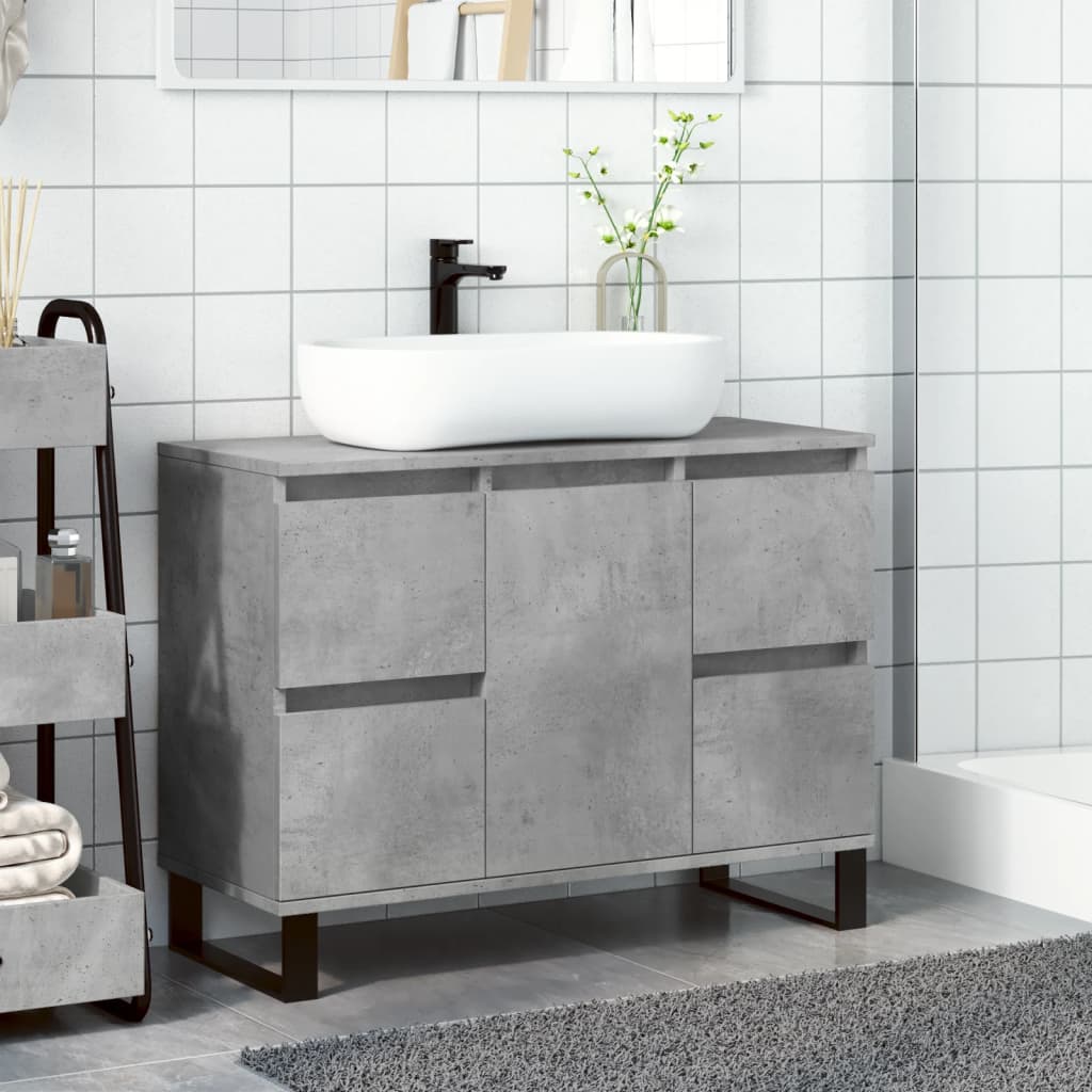 Armadietto da Bagno Grigio Cemento 80x33x60cm Legno Multistrato