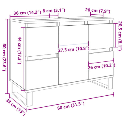 Armadietto da Bagno Grigio Cemento 80x33x60cm Legno Multistrato