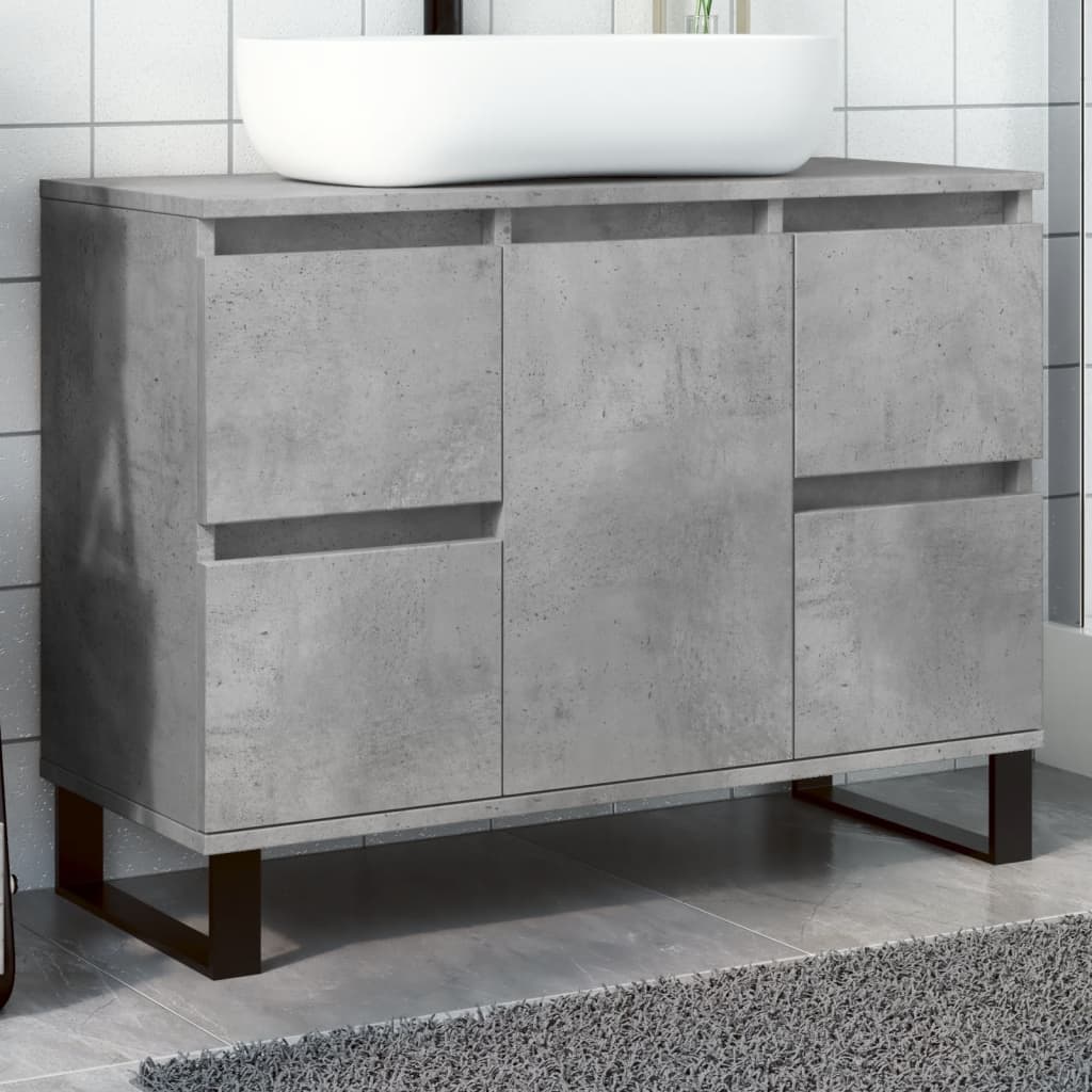 Armadietto da Bagno Grigio Cemento 80x33x60cm Legno Multistrato