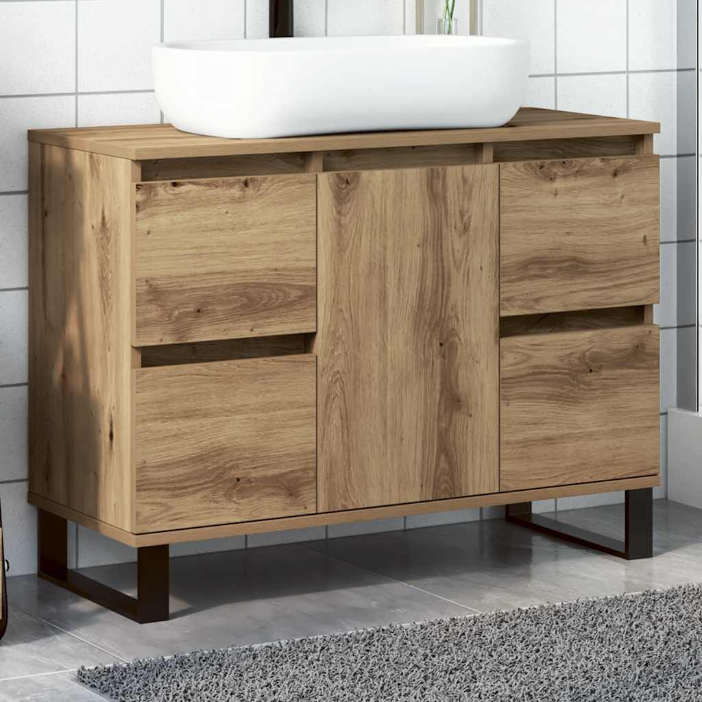 Mobiletto da Bagno Rovere Artigianale 80x33x60 cm in Truciolato | homemem39