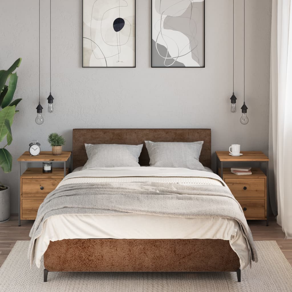 Comodini 2pz Rovere Artigianale 44x45x60cm in Legno Multistrato - homemem39