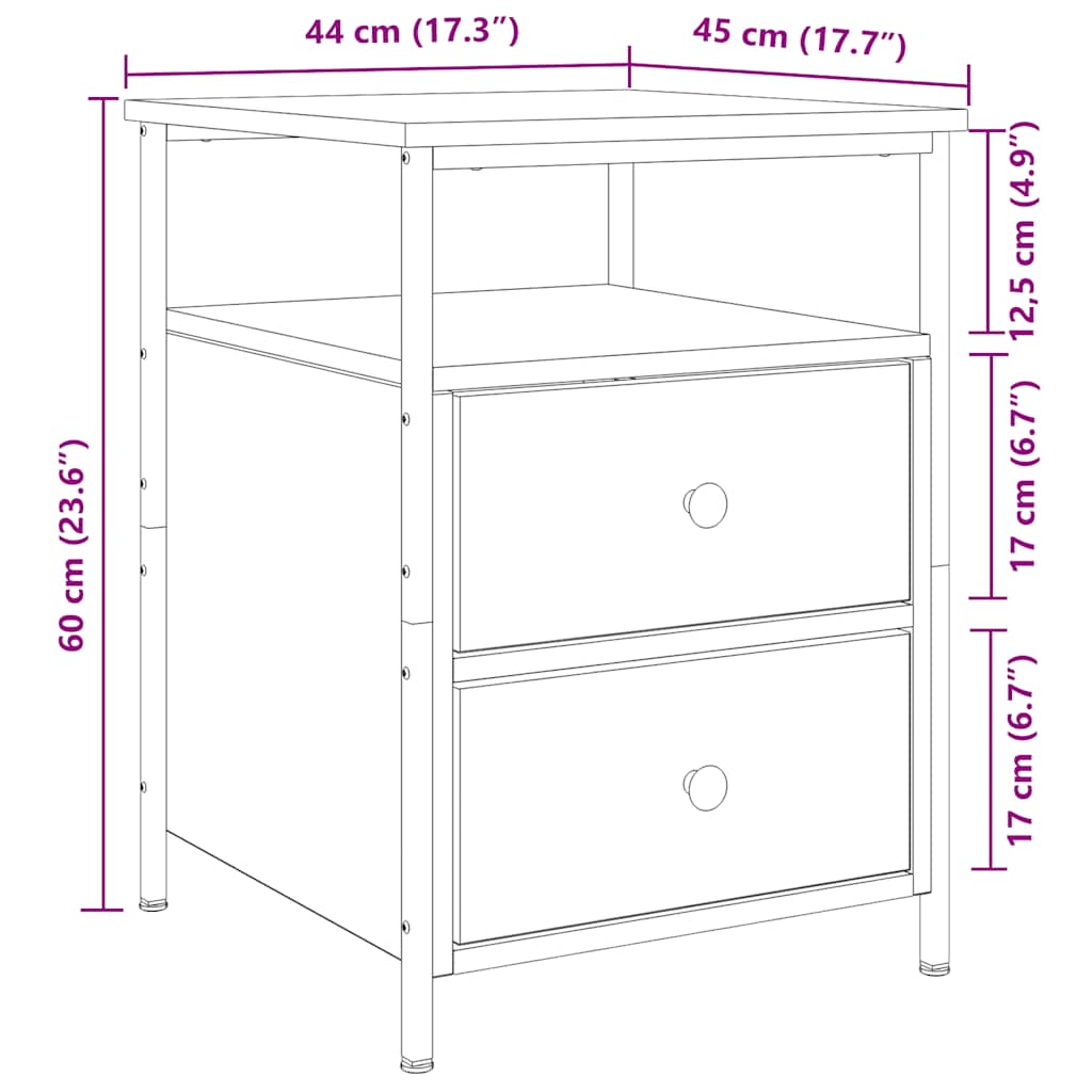 Comodini 2pz Rovere Artigianale 44x45x60cm in Legno Multistrato - homemem39