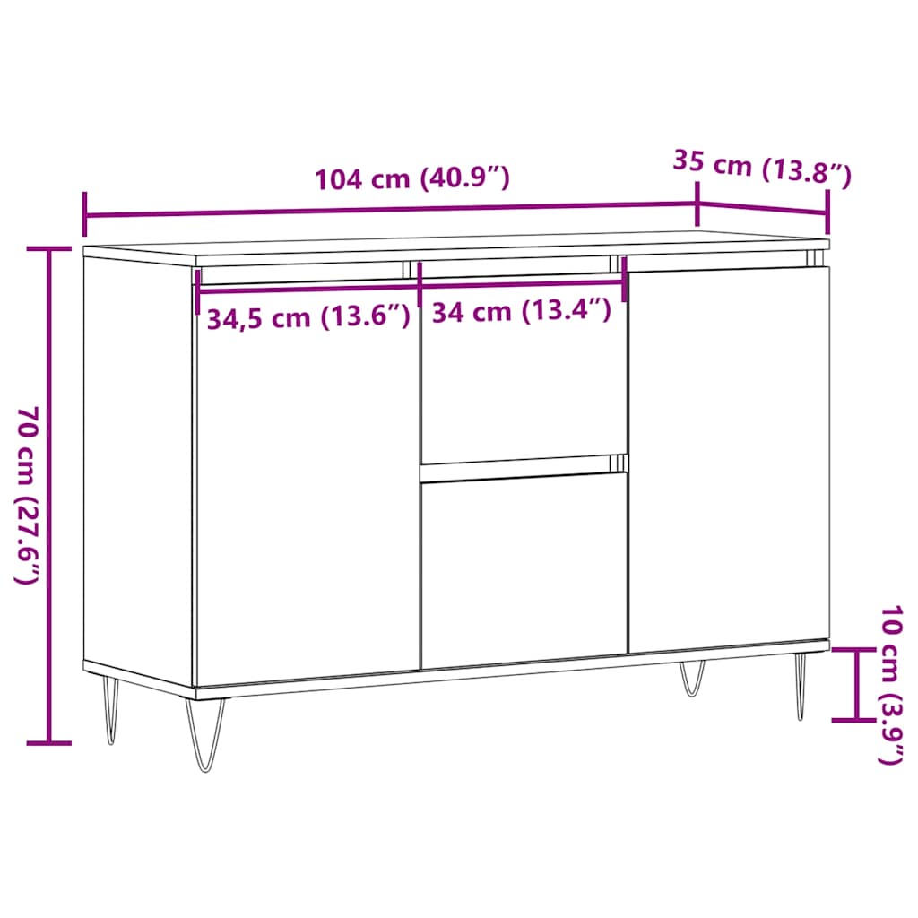 Credenza Legno Antico 101,5x35x70 cm in Legno Multistrato - homemem39