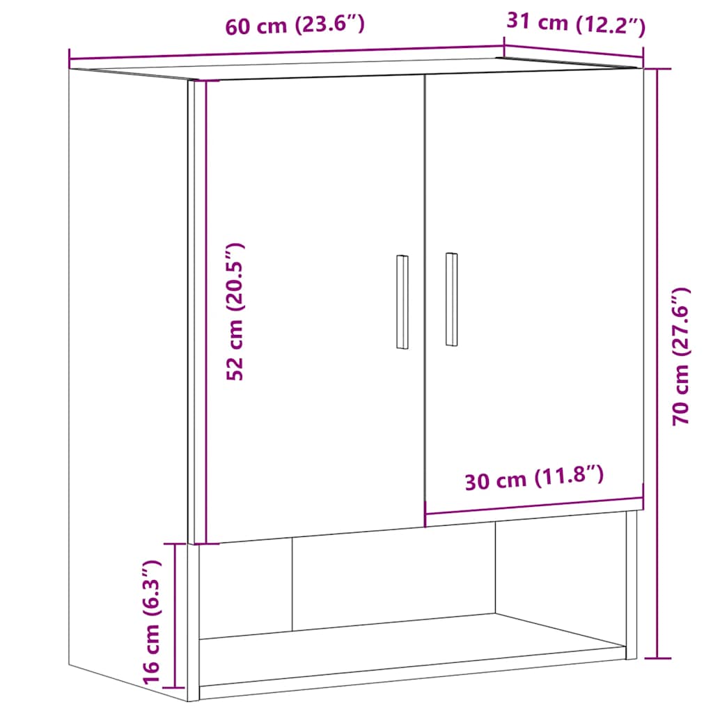 Armadietto a Muro Legno Antico 60x31x70 cm in Truciolato | homemem39