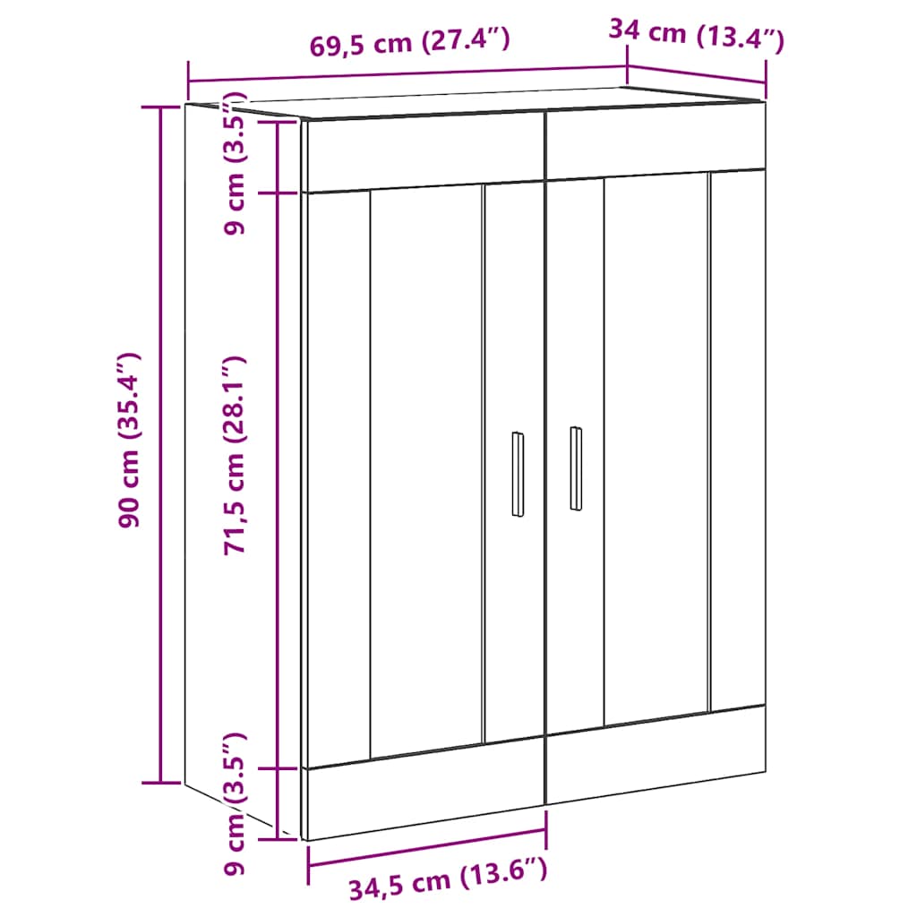 Mobile a Parete Rovere Artigianale 69,5x34x90 cm in Truciolato | homemem39