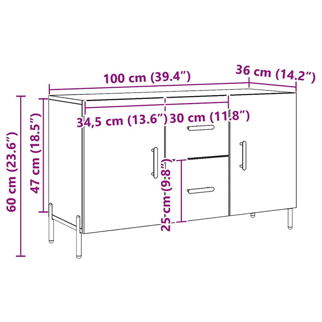 Credenza Rovere Artigianale 100x36x60 cm in Legno Multistrato