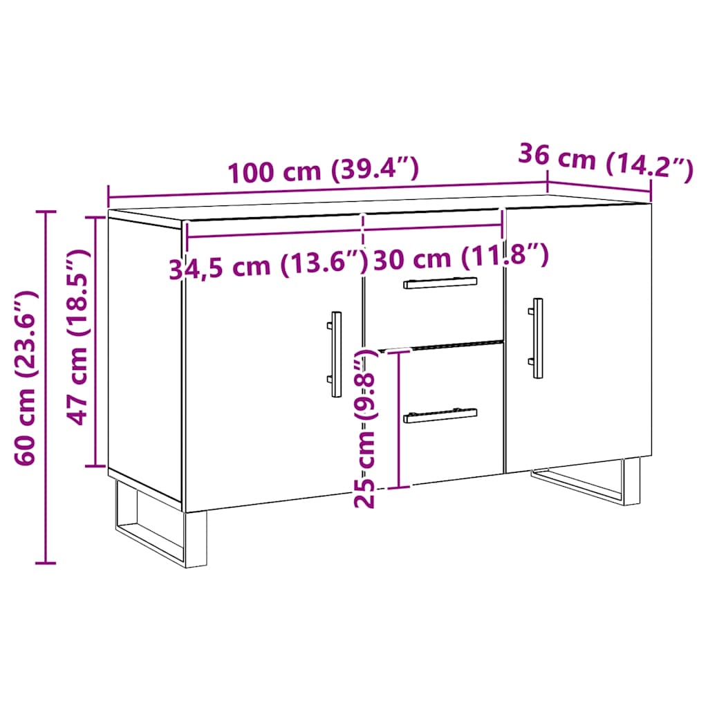 Credenza Rovere Artigianale 100x36x60 cm in Legno Multistrato - homemem39