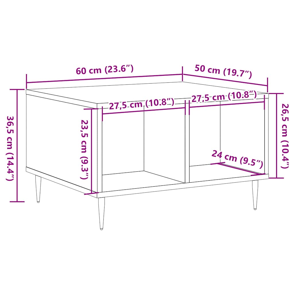 Tavolino da Salotto Legno Antico 60x50x36,5cm Legno Multistrato