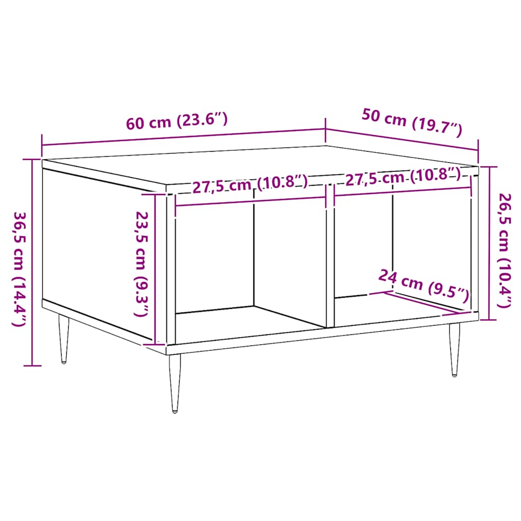 Tavolino da Salotto Rovere Artigianale 60x50x36,5cm Multistrato