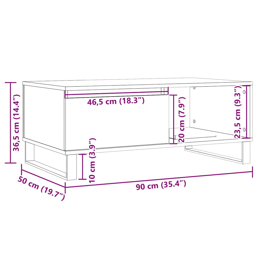 Tavolino da Salotto Legno Antico 90x50x36,5 cm in Truciolato